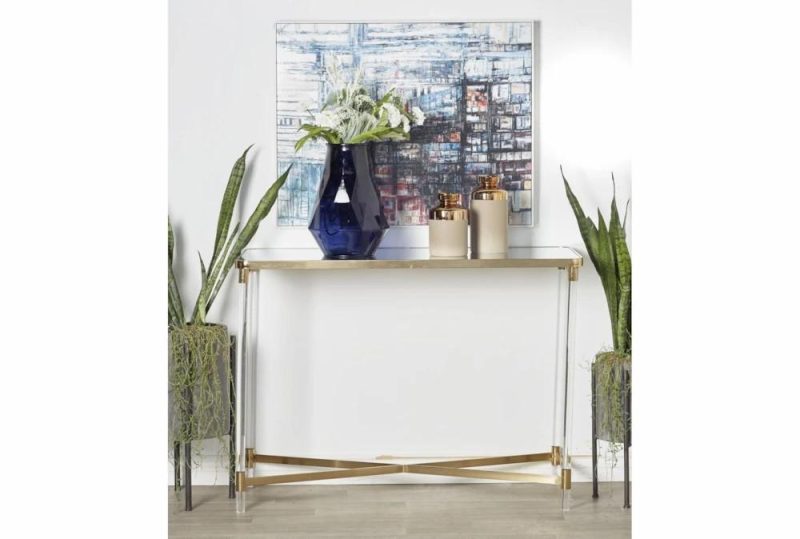 Entryway Furniture |   Acrylic + Gold 44″ Entryway Console Table Entryway Furniture Entryway Furniture