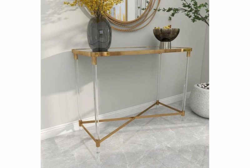 Entryway Furniture |   Acrylic + Gold 44″ Entryway Console Table Entryway Furniture Entryway Furniture