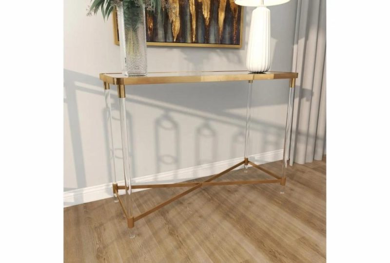 Entryway Furniture |   Acrylic + Gold 44″ Entryway Console Table Entryway Furniture Entryway Furniture