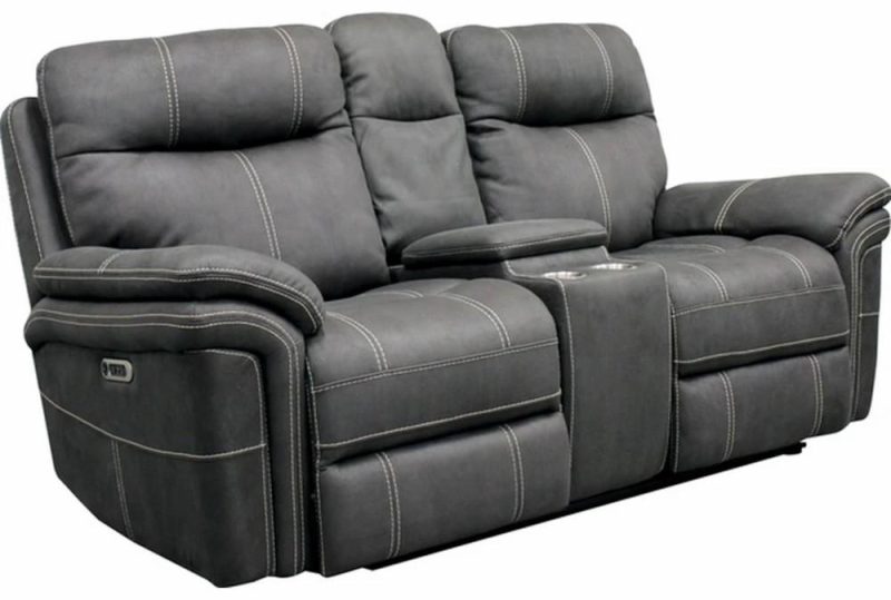 Loveseats |   Bateman Dark Grey 81″ Power Reclining Console Loveseat with Power Headrest & USB Living Room Loveseats