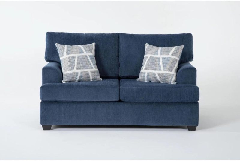 Loveseats |   Colby Navy Blue Fabric 64″ Loveseat Living Room Loveseats