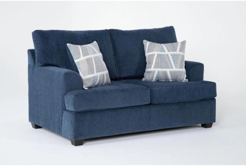 Loveseats |   Colby Navy Blue Fabric 64″ Loveseat Living Room Loveseats