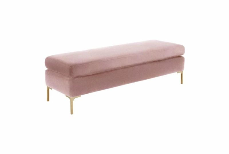 Ottomans + Poufs |   Delilah Pink Blush Textured Velvet Fabric Bench Living Room Ottomans + Poufs