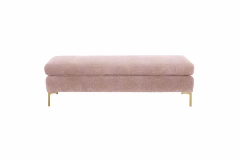 Ottomans + Poufs |   Delilah Pink Blush Textured Velvet Fabric Bench Living Room Ottomans + Poufs