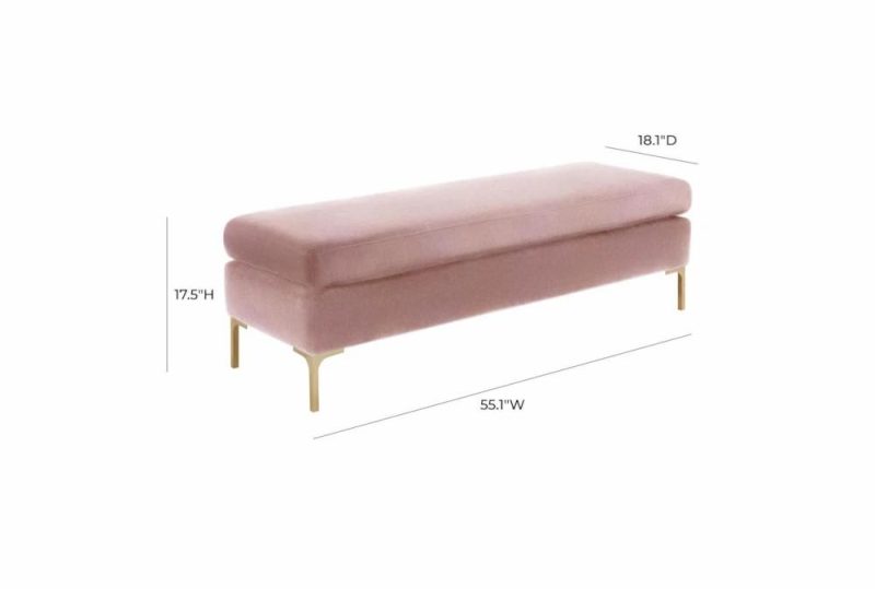 Ottomans + Poufs |   Delilah Pink Blush Textured Velvet Fabric Bench Living Room Ottomans + Poufs