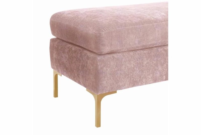 Ottomans + Poufs |   Delilah Pink Blush Textured Velvet Fabric Bench Living Room Ottomans + Poufs