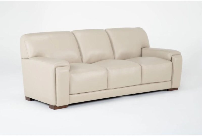 Sofas |   Bisbee Ivory White Leather 89″ Sofa with Cupholders & USB Living Room Sofas