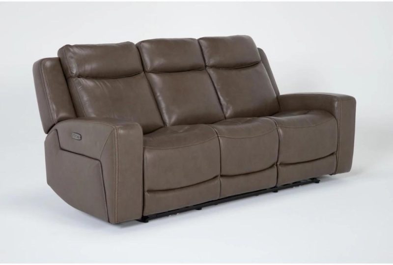 Sofas |   Carson Taupe Leather 87″ Power Zero Gravity Reclining Sofa With Power Headrest & USB Living Room Sofas