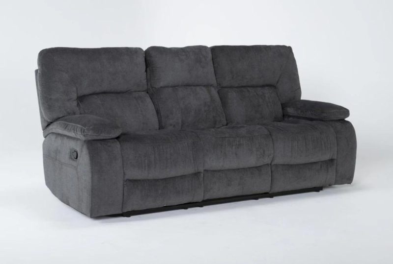 Sofas |   Chadrick Grey 87″ Manual Triple Reclining Sofa Living Room Sofas