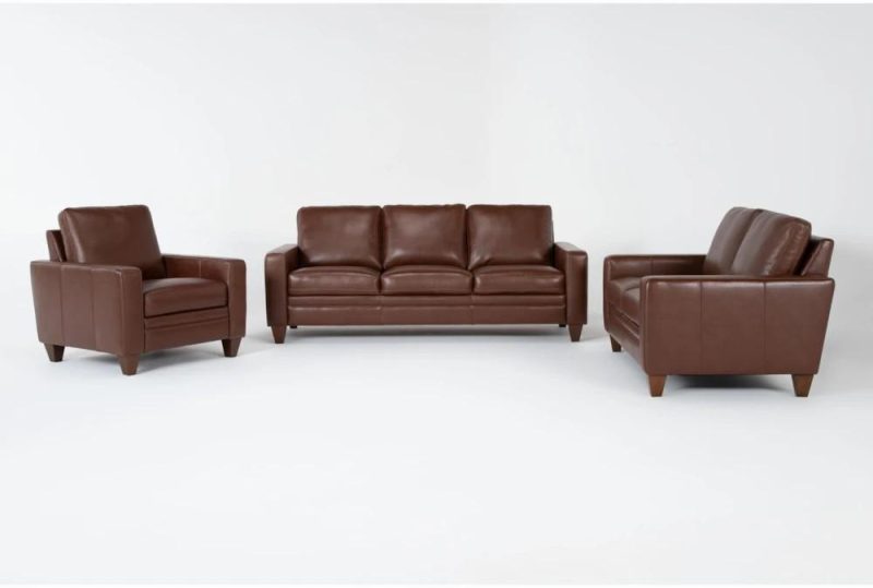 Living Room Sets |   Hudson Brown Leather 3 Piece Living Room Set Living Room Living Room Sets