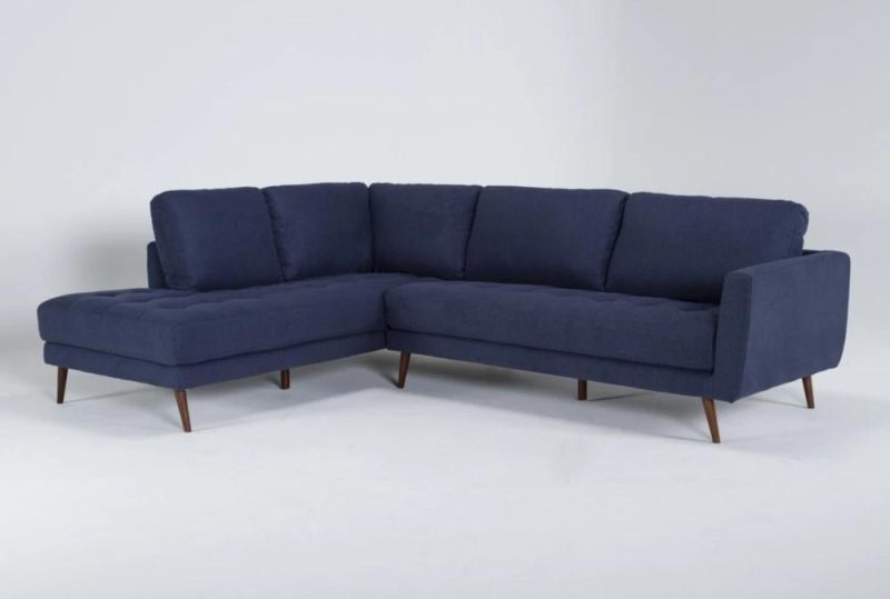 Sectionals |   Ginger Denim Blue Fabric 2 Piece 110″ L-Shaped Sectional with Left Arm Facing Corner Chaise Living Room Sectionals