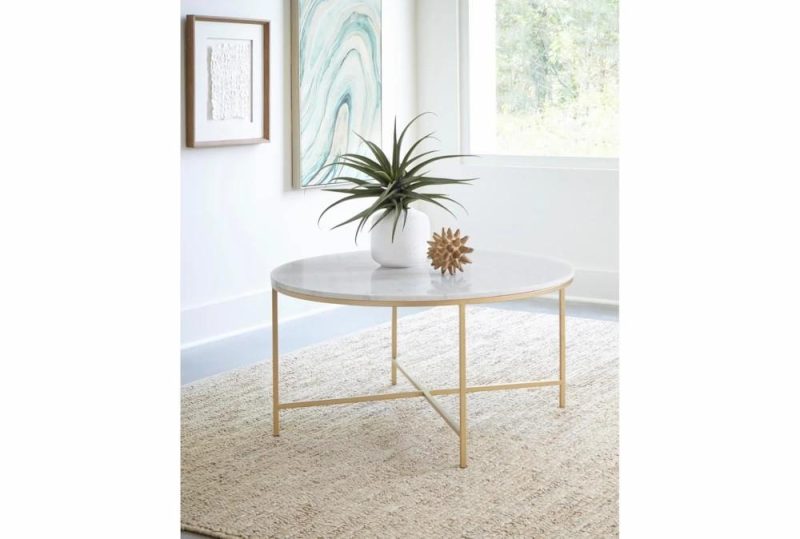 Coffee Tables |   Juliana White Round Marble Top + Gold Metal Base Coffee Table Coffee Tables Coffee Tables