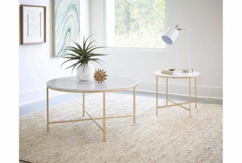 Coffee Tables |   Juliana White Round Marble Top + Gold Metal Base Coffee Table Coffee Tables Coffee Tables