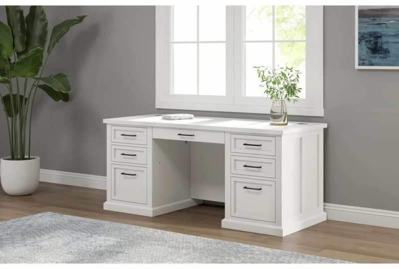 Office Desks |   Millie White 70″ Double Pedestal Desk Home Office Office Desks