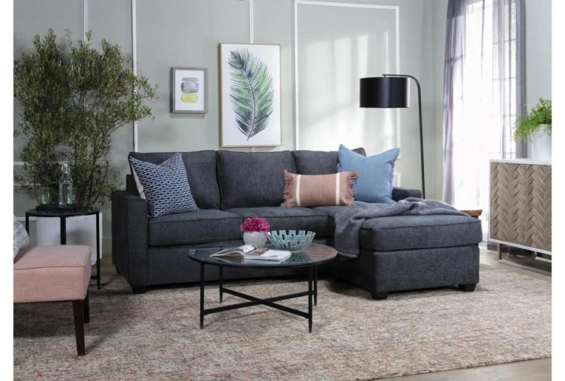 Sectionals |   Mathers Slate Grey Fabric 91″ Sofa with Reversible Chaise Living Room Sectionals