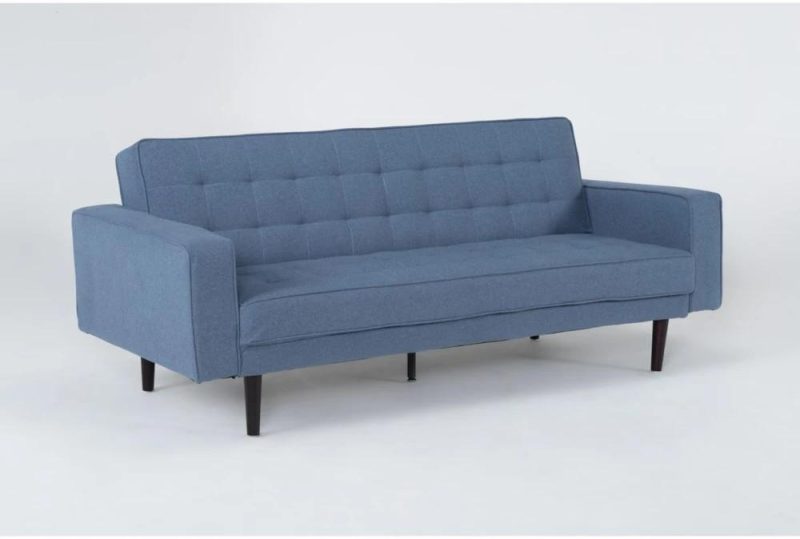 Futons |   Petula II Blue Fabric 85″ Convertible Futon Sleeper Sofa Bed Futons Futons