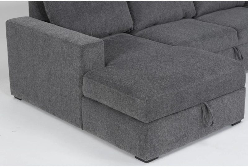 Sectionals |   Sebastian Slate Grey Fabric 111″ 2 Piece Convertible Futon Sleeper Sectional with Left Arm Facing Storage Chaise Futons Futons