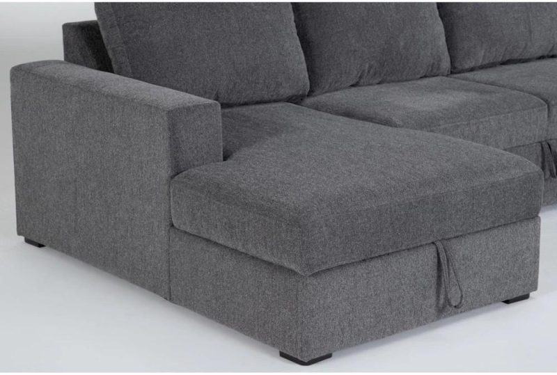 Sectionals |   Sebastian Slate Grey Fabric 111″ 2 Piece Convertible Futon Sleeper Sectional with Left Arm Facing Storage Chaise Futons Futons